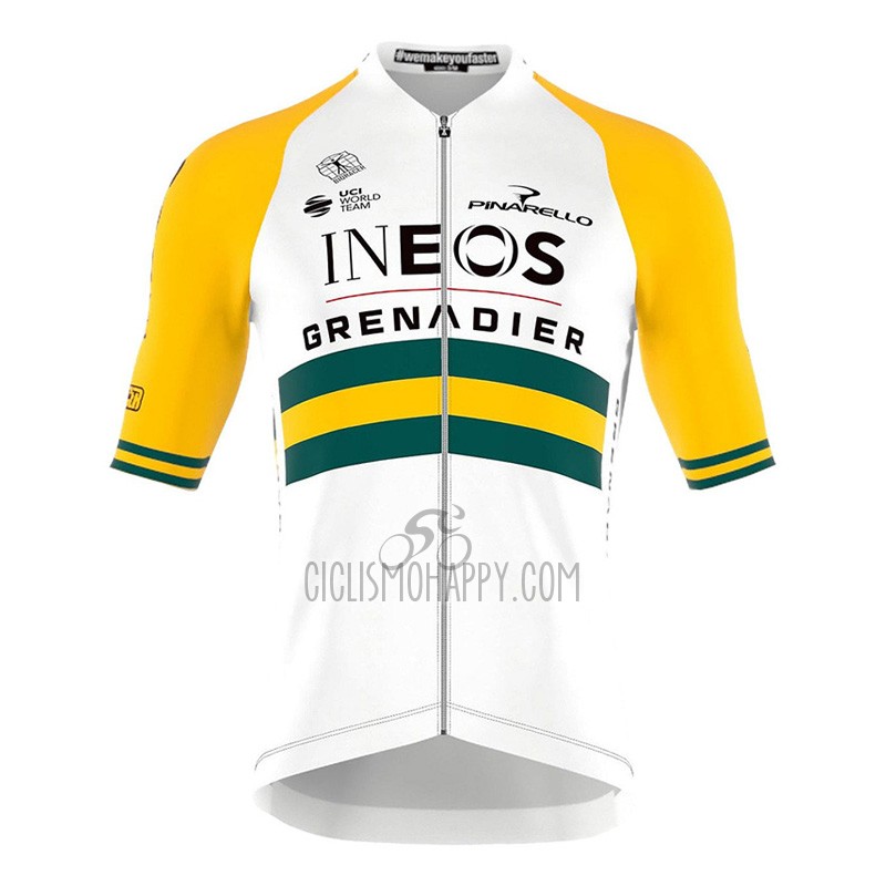 INEOS Grenadiers Cycling Jersey Bib Short 2023 Short Sleeve White Yellow
